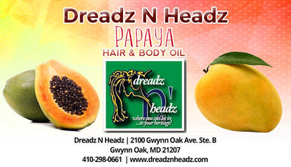 Papaya  - Dreadz-N-Headz Hair & Body Oil - 100% Vegan. Handcrafted Moisture from Scalp to Sole.